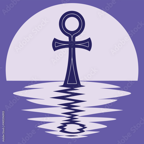 Ankh Symbol, Egyptian Mythology, Moon, Water, Reflection, Spirituality, Mystery, Purple, Serenity, A