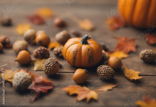 thanksgiving rustic autumn fall acorns pumpkin background space copy miniature leaves harvest celebrate concept board gourd acorn farm colourful orange invitation dark puckered isolated holiday leaf