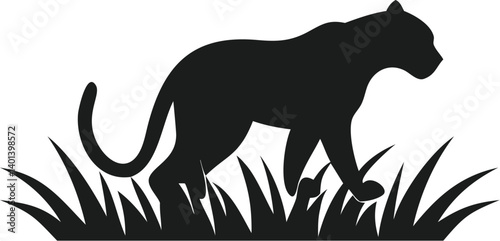 Majestic Panther Silhouette in Tall Grass Wildcat, Predator, Nature