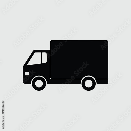 lack Delivery Truck Icon – Simple Transport Vehicle Vector on Light Background