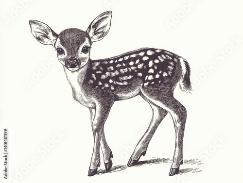 Cute Spotted Fawn Illustration - Baby Deer Cartoon Art in Forest Wildlife