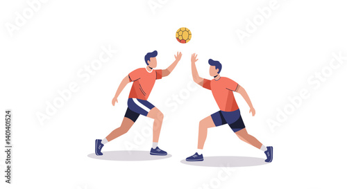 Two Young Men Practicing Handball Against a White Background  