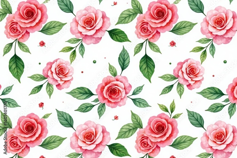 Delicate watercolor roses and leaves, repeating pattern , flower, nature Delicate watercolor roses and leaves, repeating pattern , flower, nature