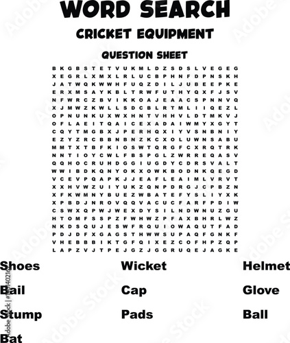 Cricket Equipment Word Search Puzzle Find the Gear
