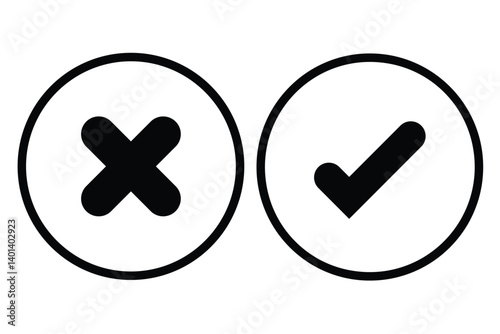 Checkmark cross icon Checkmark icon set. Checkmark right symbol tick sign.
