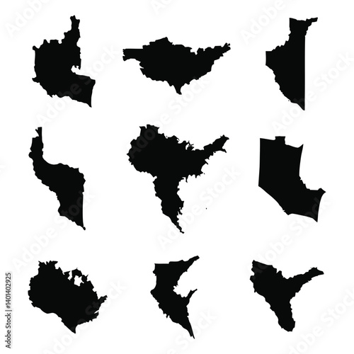 Vector map shapes collection: geographical silhouettes for design and infographics use