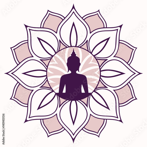 Serene Buddha Mandala Meditation, Mindfulness, Lotus Flower, Spiritual Peace