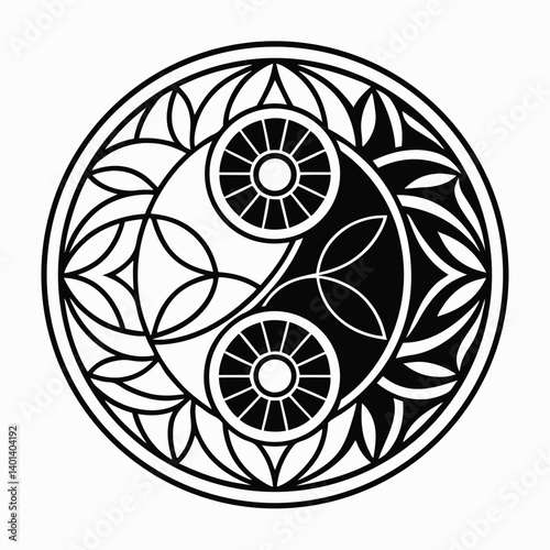 Yin Yang Mandala Circular Balance, Harmony, and Nature Design