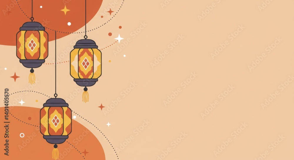 Obraz premium Colorful decorative lanterns with sparkles on beige background