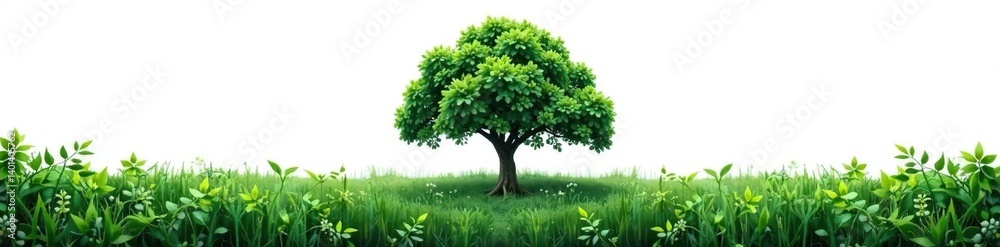 Dense foliage surrounds a single tree isolated on white background, plants, foliage Dense foliage surrounds a single tree isolated on white background, plants, foliage