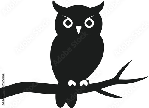 Silhouette of a perched owl on a branch, nocturnal bird