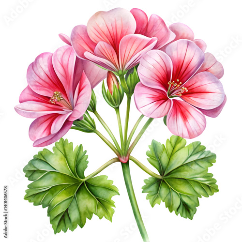 Botanical Geranium Watercolor on White