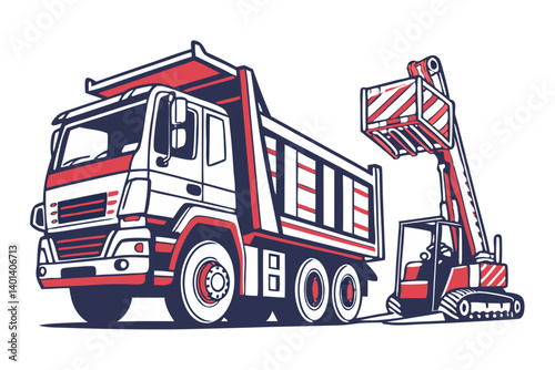 Vector of an industrial heavy-duty transport truck or forklift, isolated on white background.
