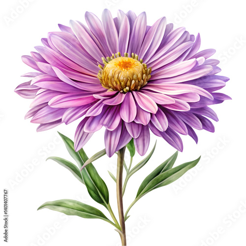 Hand Painted Aster Bloom on White Background