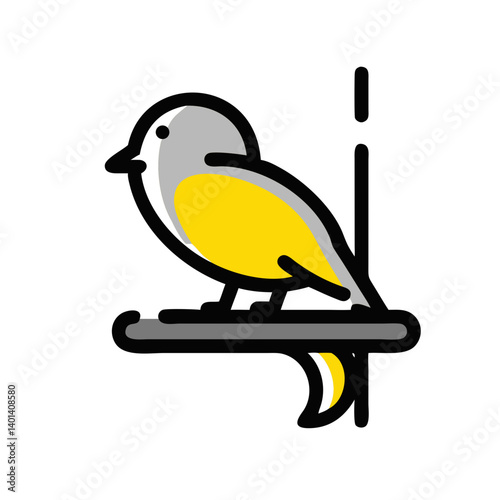 Bird on perch icon with vibrant yellow and grey colors, copy space