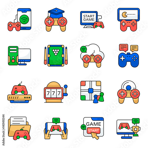 Bild auf Leinwand Set of Gaming Flat Icons