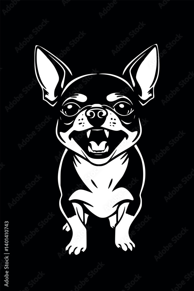 Outline Chihuahua snarling. Monochrome aggressive small dog illustration in vector line art. Outline Chihuahua snarling. Monochrome aggressive small dog illustration in vector line art.