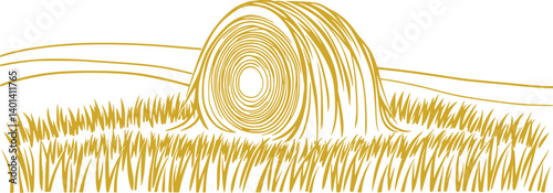 Outline vector illustration of a haystack rural farm life