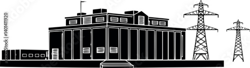 Outline vector illustration of a power distribution center