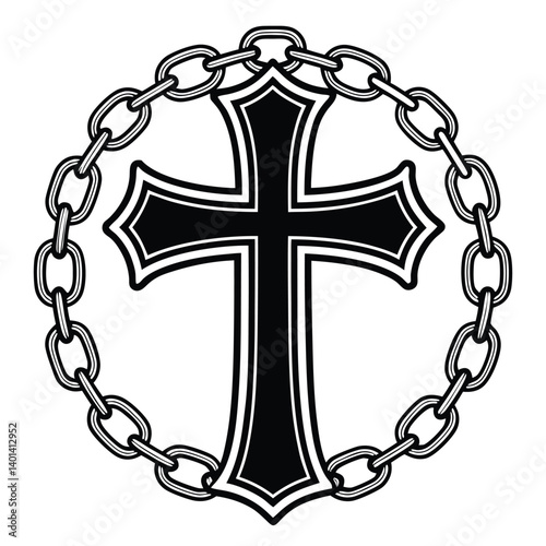 Black Cross Encircled by Metal Chains Gothic Religious Symbol