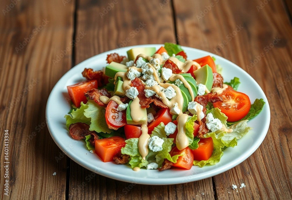 Delicious Cobb Salad on a rustic wooden table Delicious Cobb Salad on a rustic wooden table