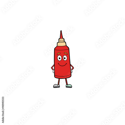 funny cartoon Ketchup bottle on white background