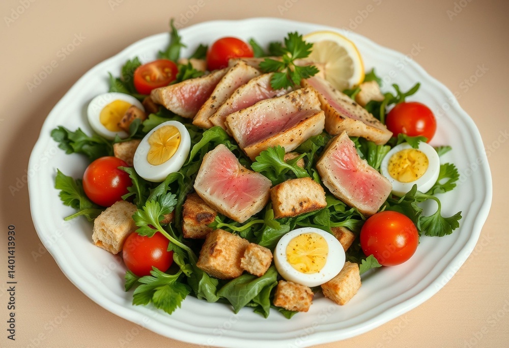 Fresh Nicoise Salad with tuna, eggs, and vegetables Fresh Nicoise Salad with tuna, eggs, and vegetables