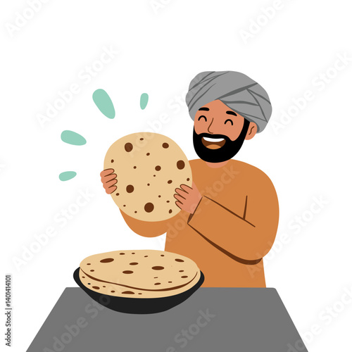 Happy chef presenting freshly made chapati in kitchen  