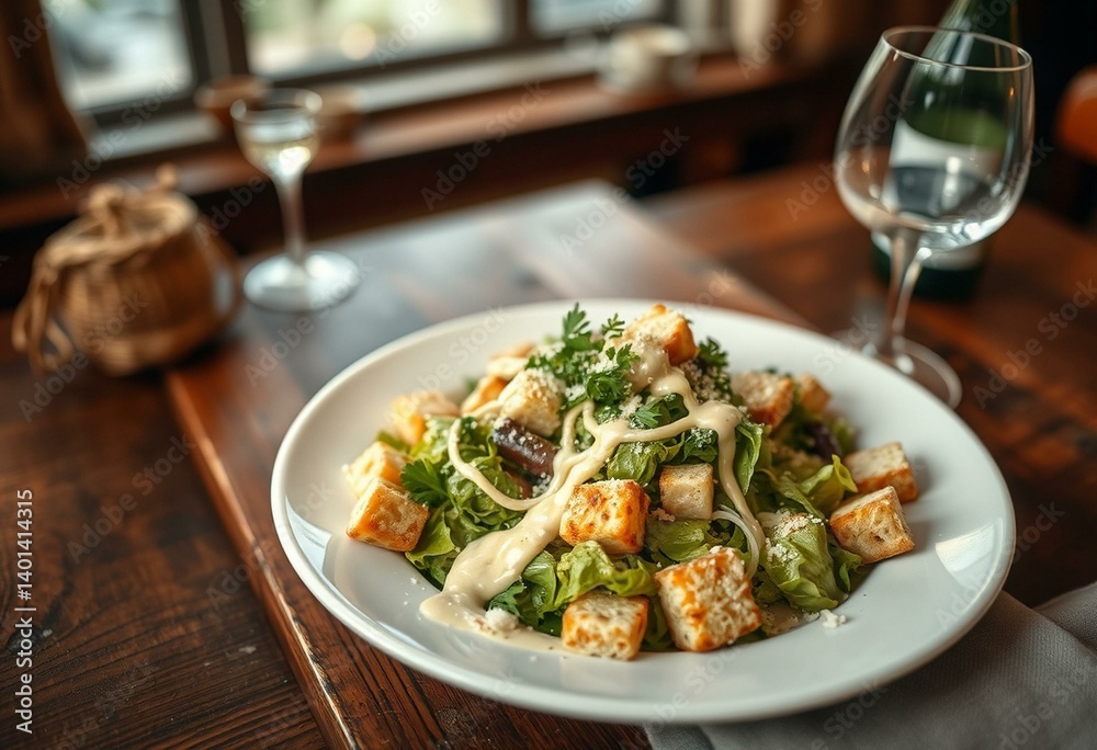 Delicious Caesar Salad with croutons and parmesan cheese Delicious Caesar Salad with croutons and parmesan cheese