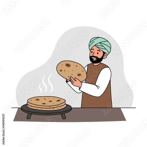Cook Holding Fresh Chapati with a Smile in a Kitchen Setting  