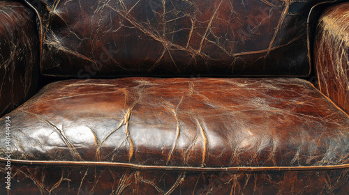 Distressed brown leather texture, cracked and worn, vintage industrial sofa surface