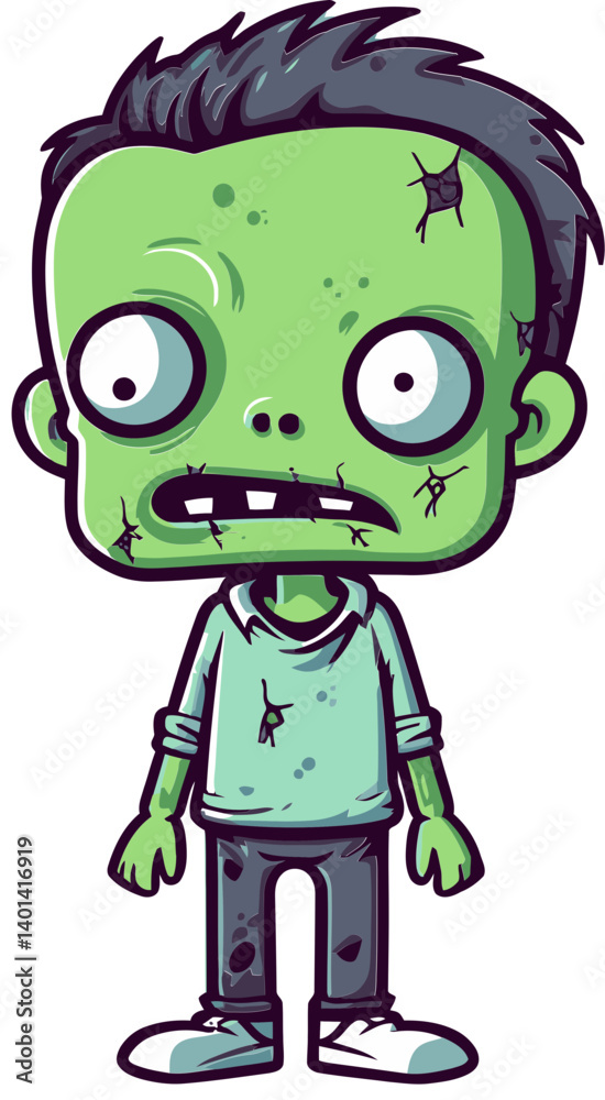 Fototapeta premium Undead Zombie with Twisted Spine Walking Zombie with Grinning Face Vector