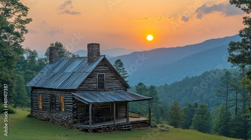 Sunset over Mountain Cabin in the Appalachian Mountains
