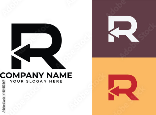 Modern growth logo design wordmark. Abstract arrow shapes logo design in letter r arrow vector illustration. Symbol, icon, creative.