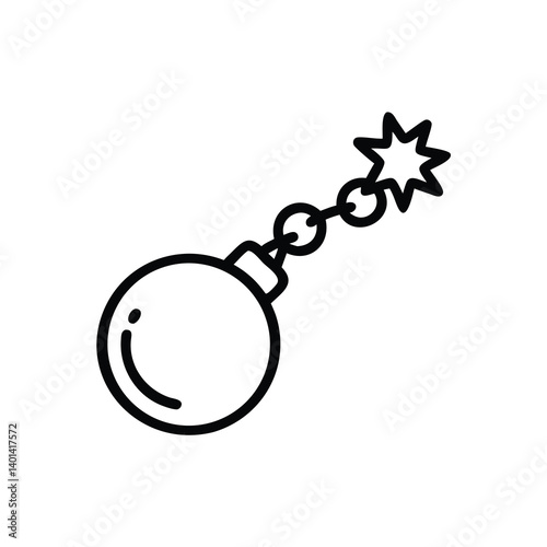 Minimalist Outline Of A Medieval Flail Ball And Chain Weapon Ready For Icon Design