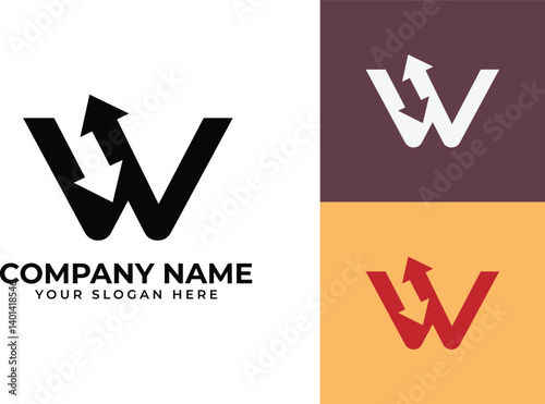 Modern growth logo design wordmark. Abstract arrow shapes logo design in letter w arrow vector illustration. Symbol, icon, creative.