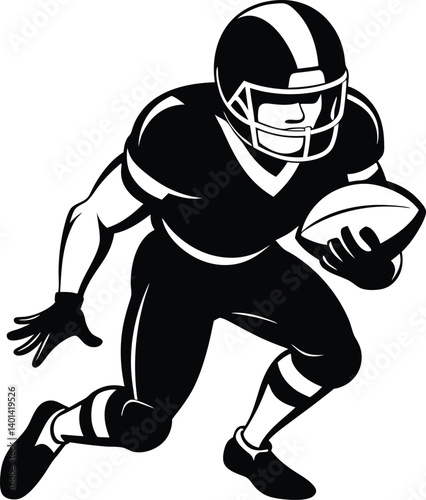 American footballer silhouette black and white white background vector illustration 