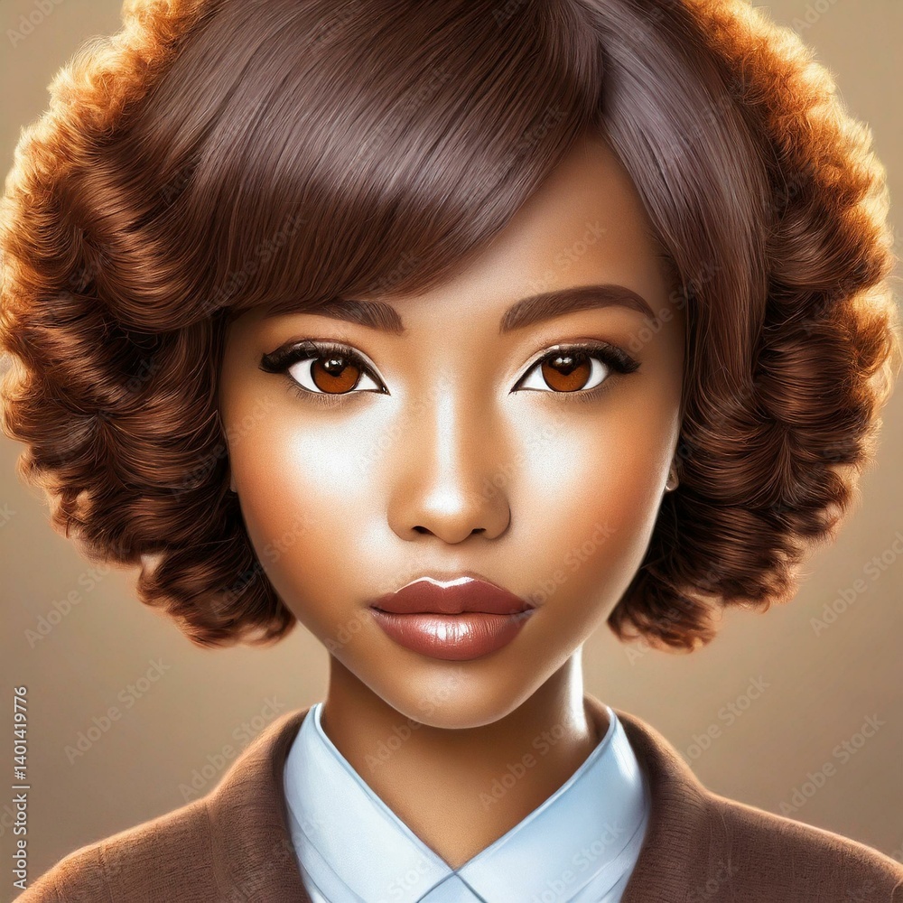 Chestnut-haired female avatar with short curly hair and striking auburn eyes. Stylized, artistic portrait perfect for character design, digital art, and creative projects. Chestnut-haired female avatar with short curly hair and striking auburn eyes. Stylized, artistic portrait perfect for character design, digital art, and creative projects.