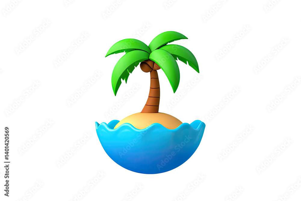 Fototapeta premium Tropical Paradise Island 3D Render of a Palm Tree on a Tiny Island