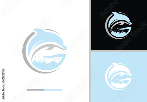 Dolphin swimming pool logo design, minimalist and elegant