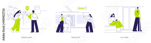 City tram abstract concept vector illustrations.