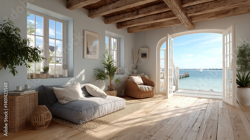 Intérieur chaleureux d'une maison traditionnelle d'Arcachon, style bord de mer