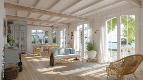 Intérieur chaleureux d'une maison traditionnelle d'Arcachon, style bord de mer photo