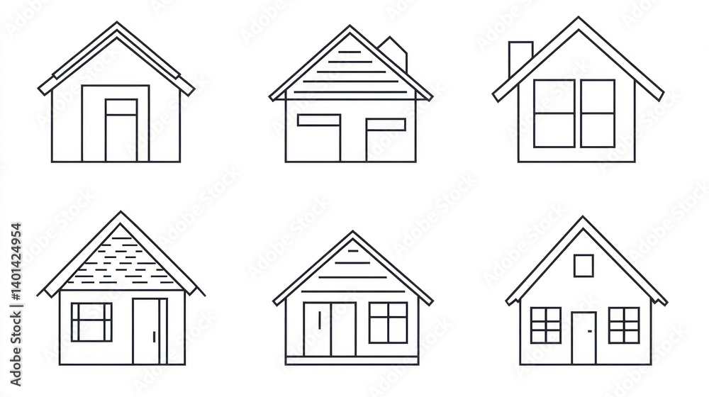 Simple line drawings of various house architecture designs Simple line drawings of various house architecture designs