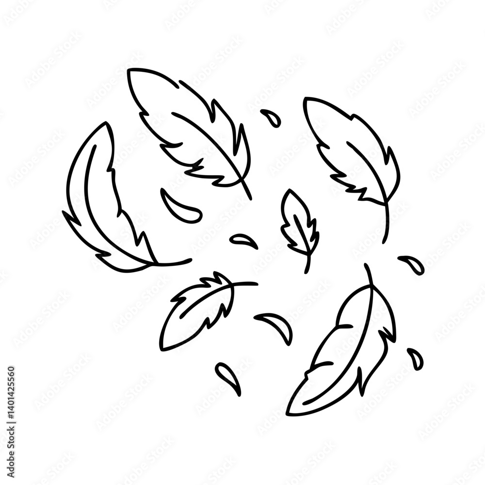 Fototapeta premium bird feathers falling icon, bird feathers falling line art - simple line art of bird feathers falling, perfect for bird feathers falling logos and icons