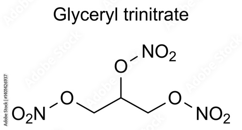 Chemical structure of glyceryl trinitrate, drug substance