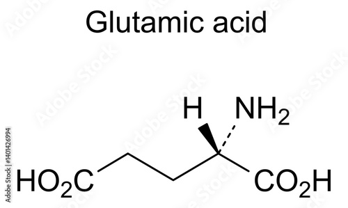 Chemical structure of glutamic acid, drug substance