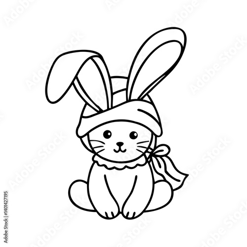 bunny in a bonnet icon, bunny in a bonnet line art - simple line art of bunny in a bonnet, perfect for bunny in a bonnet logos and icons