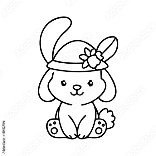 bunny in a bonnet icon, bunny in a bonnet line art - simple line art of bunny in a bonnet, perfect for bunny in a bonnet logos and icons