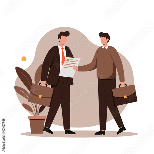 Job candidates exchanging resumes against a modern background  
